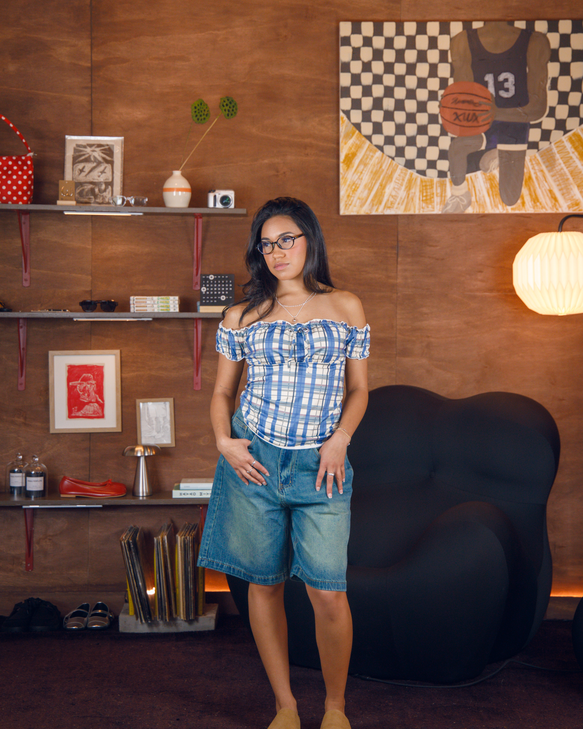 off shoulder plaid top